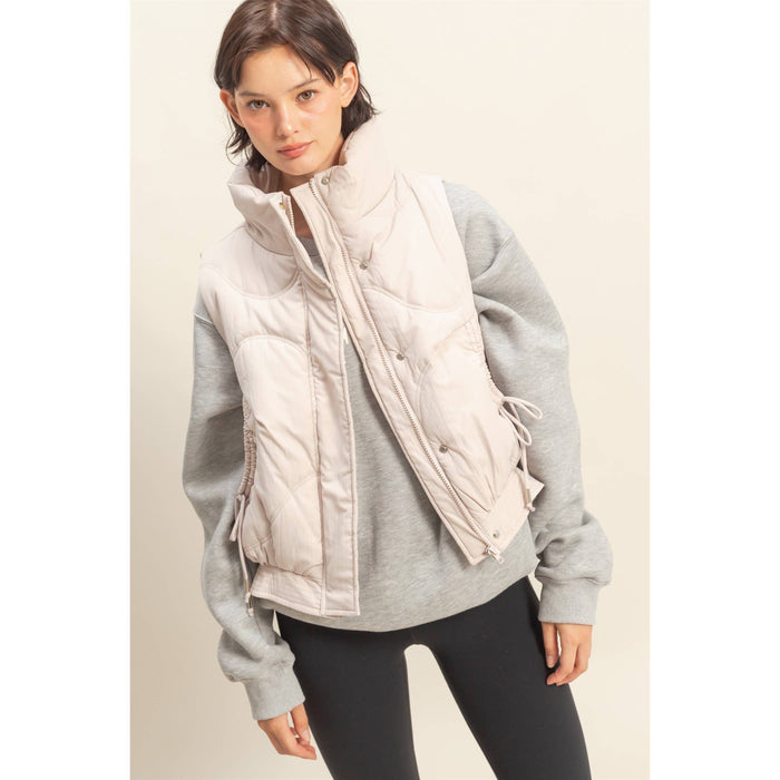 Ecru High Neck Quilting Puffer Vest