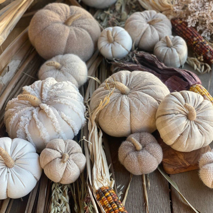 Lrg. White Fuzzy Stripes Fabric Pumpkin