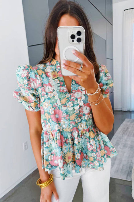 Floral Puff Short Sleeve Top | S-XL
