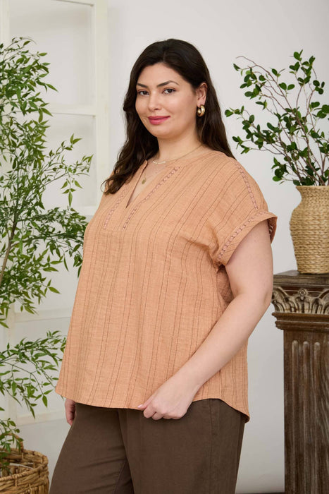 PLUS Terra Cotta Textured Woven Pattern Line Top