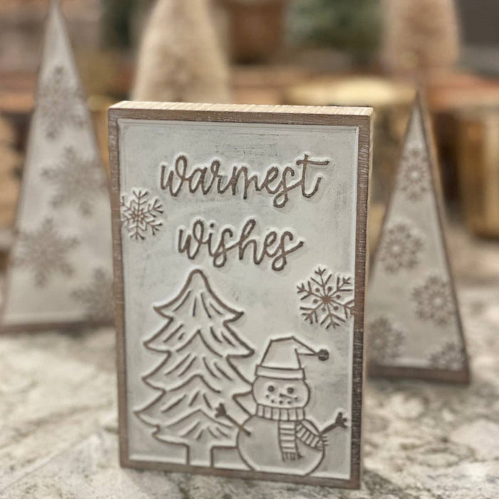 Warmest Wishes Carved Block Sign