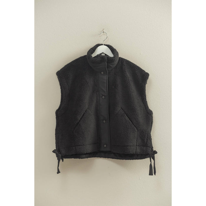 Soft Olive Cozy Sherpa Vest Jacket with Tie-Up Side Details