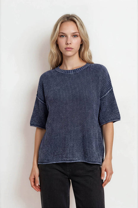 Navy Washed Raw Edge Sweater