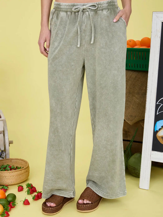 Olive Washed Wide Leg Drawstring Lounge Pants