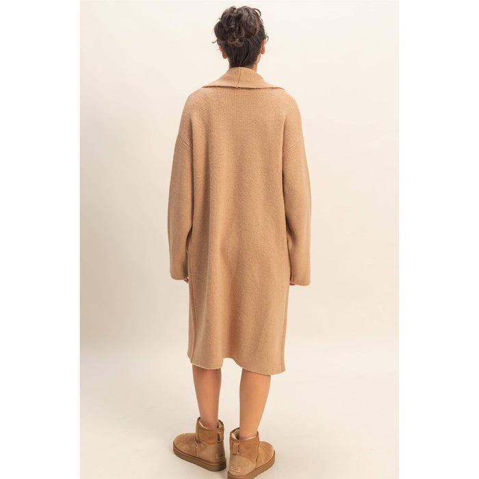 Taupe Longline Open Front Duster Sweater