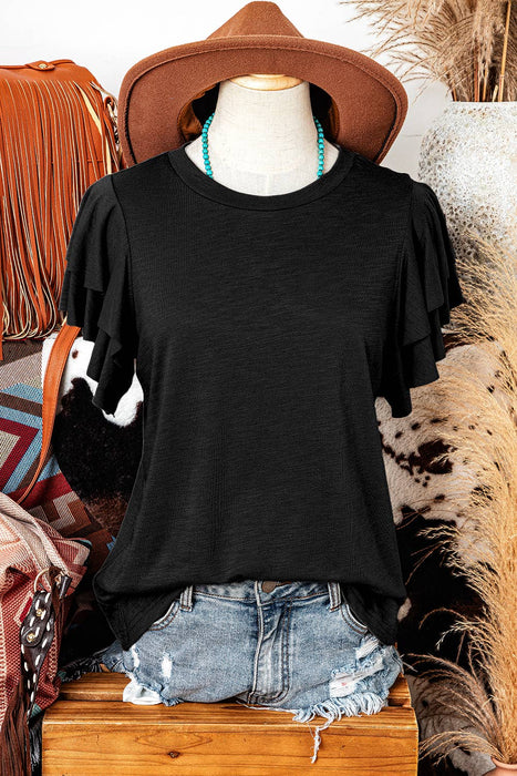 White Layered Ruffle Short Sleeve Round Neck Top