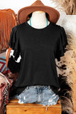 Black Layered Ruffle Short Sleeve Round Neck Top