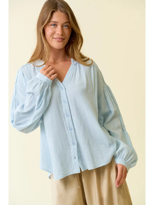 Light Blue Cotton Double Gauze Boxy Top