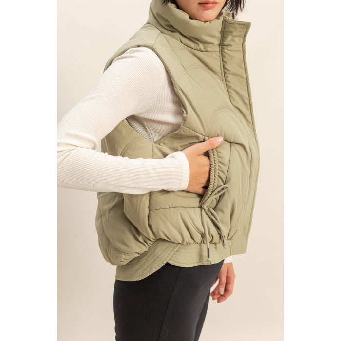 Dusty Sage High Neck Quilting Puffer Vest