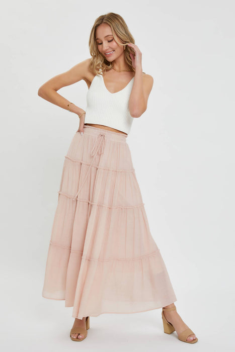 Olive Flowy Tiered Maxi Skirt
