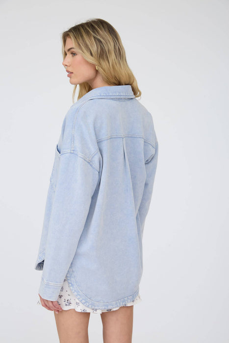 Acid Washed Button Down Knit Shacket