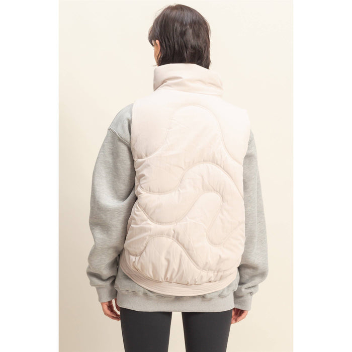 Ecru High Neck Quilting Puffer Vest