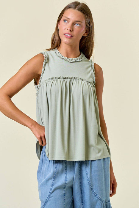Sage Soft Rib Sleeveless Flowy Top