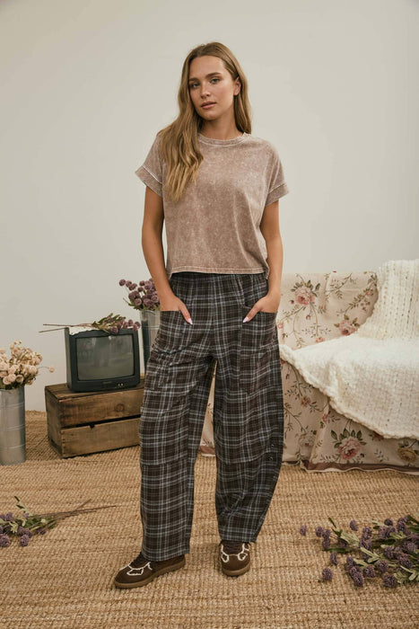 Cocoa Washed Short Sleeve Boxy Knit Top