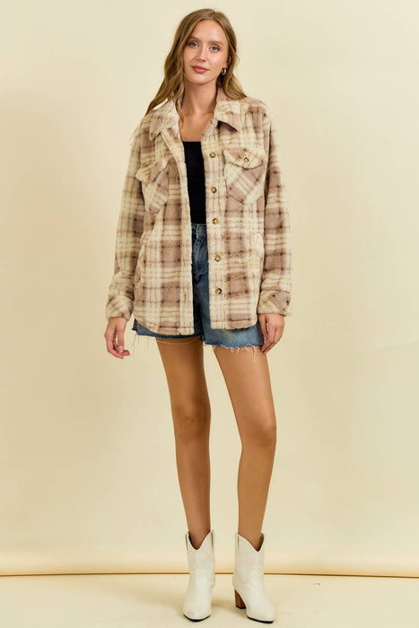Beige Faux Fur Plaid Shacket