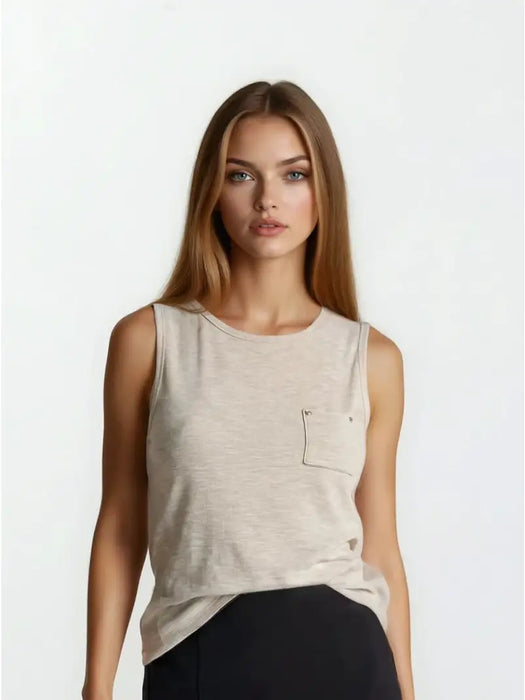 Faded Olive Mini Patch Pocket with Snap Detail Tank Top