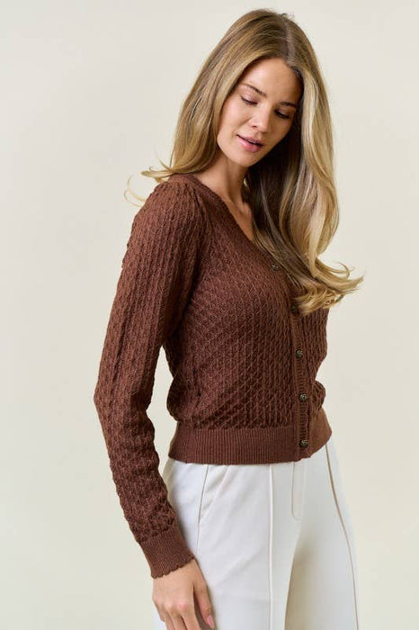 Mocha Mouse Pointelle Cardigan w/ Rose Buttons