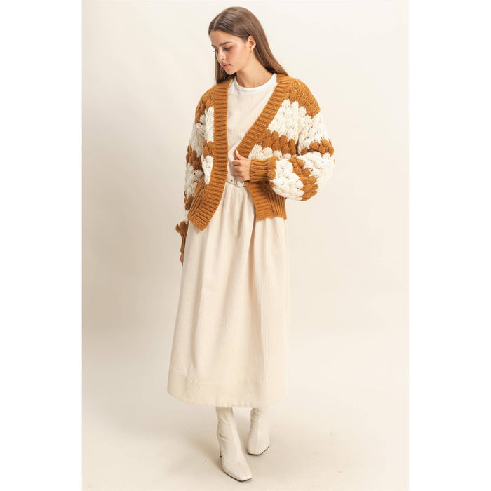 Black & Cream Oversized Cloud Pattern Knit Cardigan