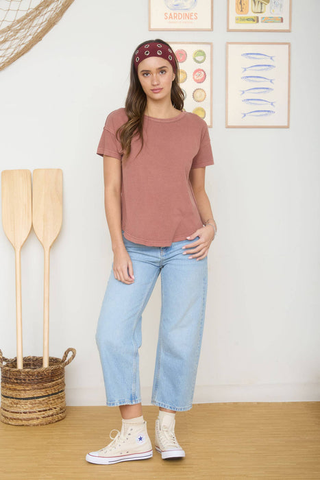 Terracotta Short Sleeve Exposed Seam Top