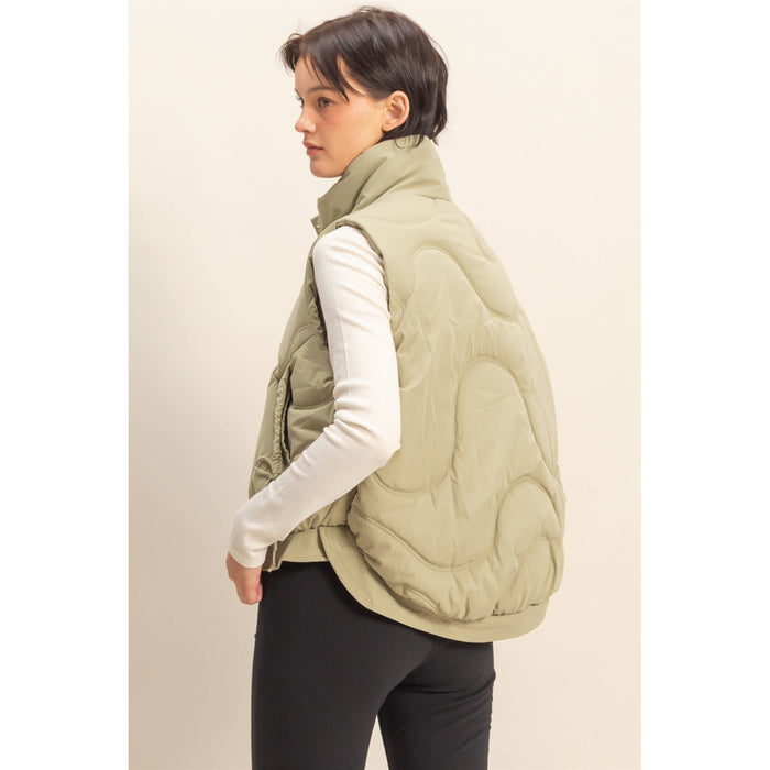 Dusty Sage High Neck Quilting Puffer Vest