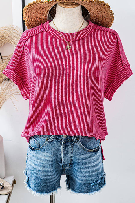 Ribbed Knit Exposed Stitching Top | S-XL