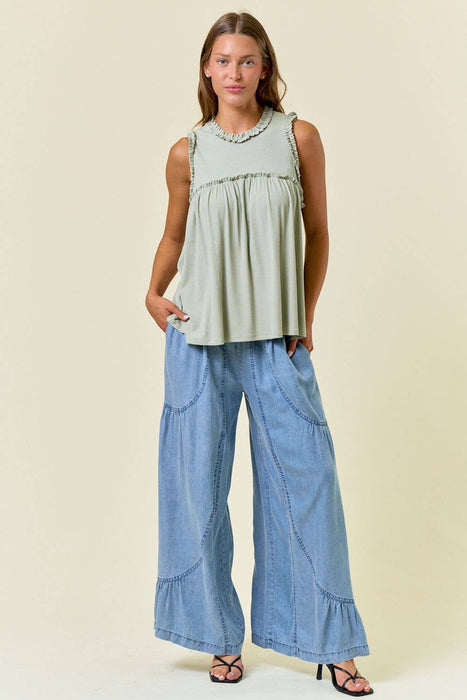 Sage Soft Rib Sleeveless Flowy Top