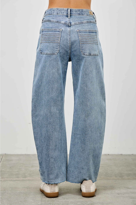 Pleated Barrel High Rise Denim Jean