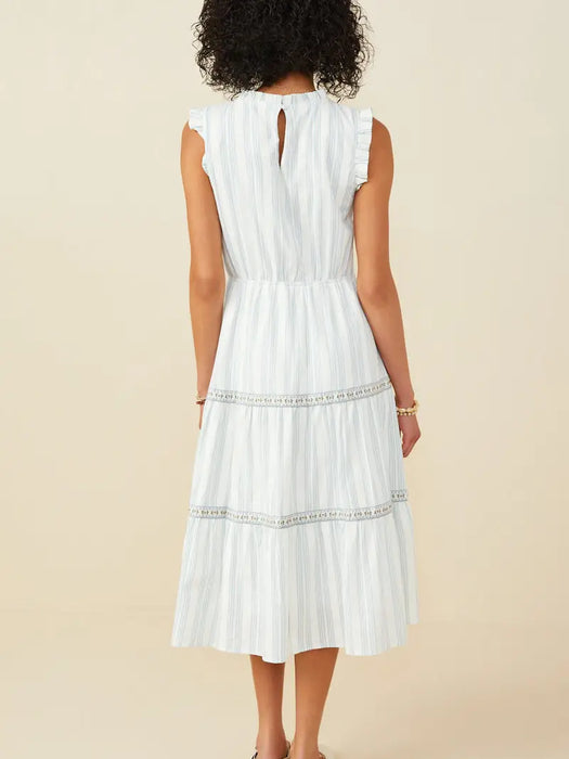 Womens Jacquard Tape Detailed Ruffled Tank Dress