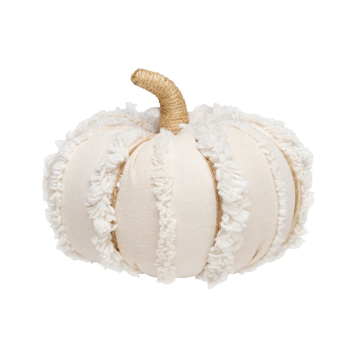 White Fuzzy Stripes Fabric Pumpkin