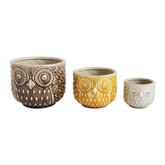 Fall Owl Stoneware Pots