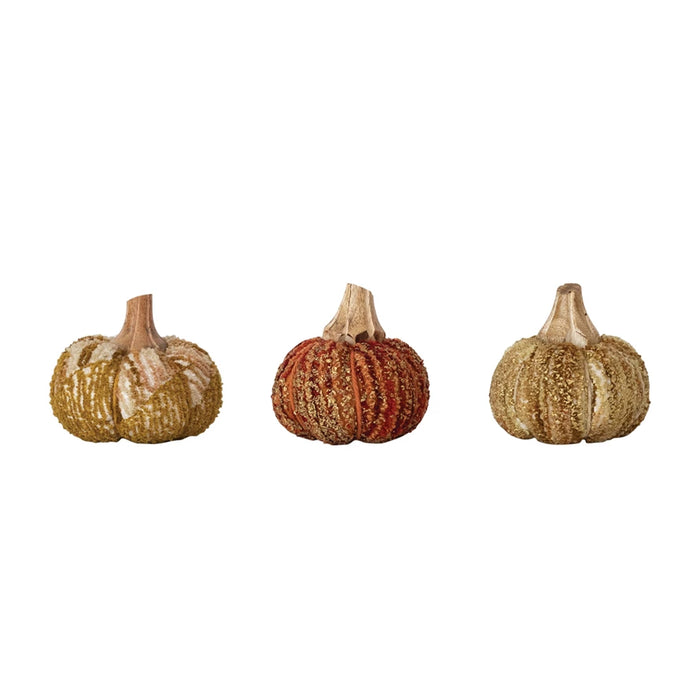 Small Chenille & Mango Wood Pumpkin