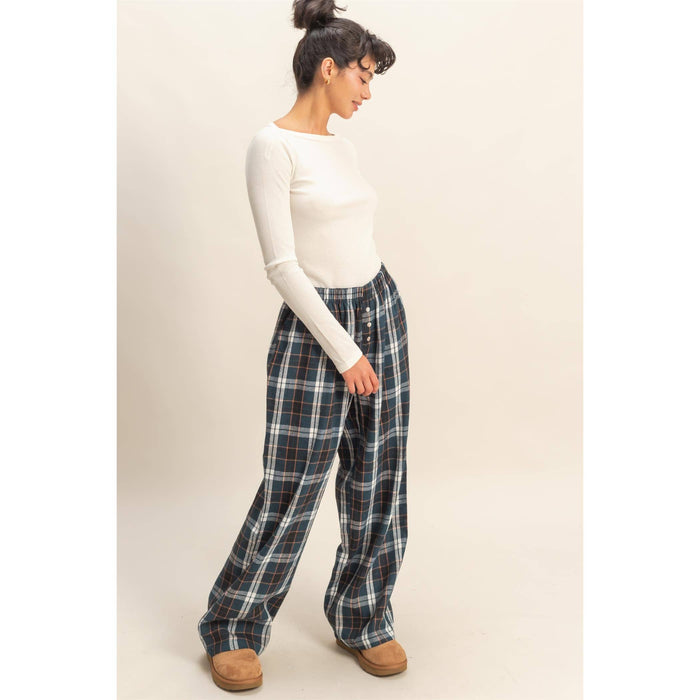 Brown Flannel Wide Leg Lounge Pants