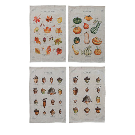 Printed Tea Towel with Acorns/Squash/Leaves/Pumpkins, 4 Styles ©