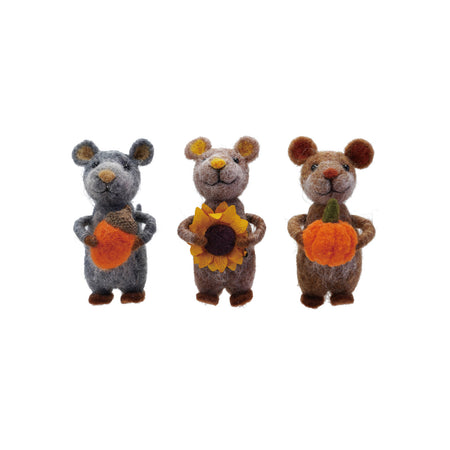 Handmade Wool Felt Mouse with Acorn/Pumpkin/Sunflower, 3 Styles