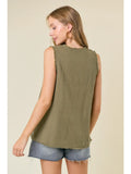 Sage Frayed V-Neck Sleeveless Top