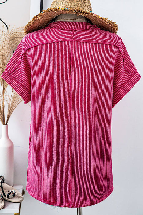 Ribbed Knit Exposed Stitching Top | S-XL