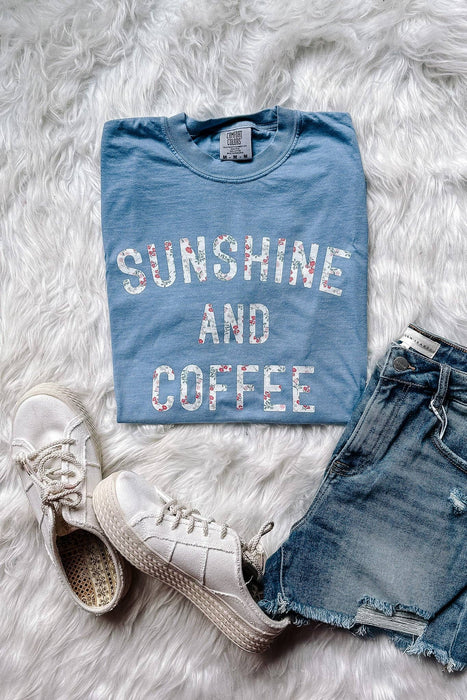 Blue Floral Sunshine And Coffee Graphic Tee
