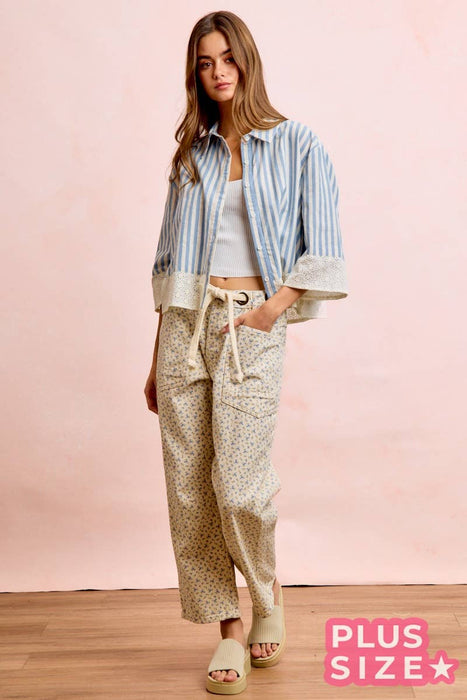 PLUS Floral Braided Waist Belt Patch Pocket Pant