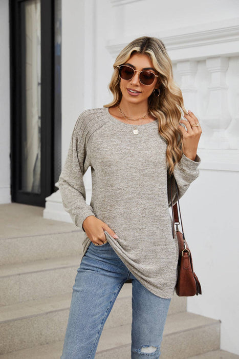 Dark Gray Round Neck Loose Long-sleeved Top | S-2XL
