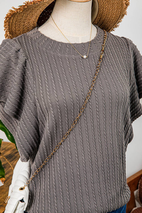 Mocha Textured Flutter Sleeve Top
