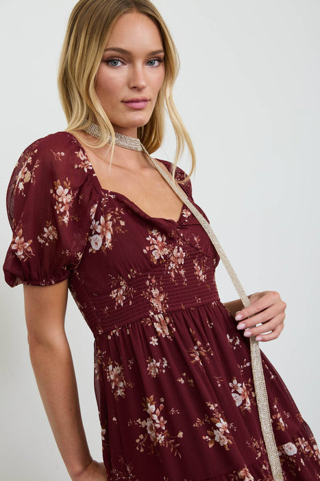 Floral Sweetheart Smocked Puff Tiered Midi Dress