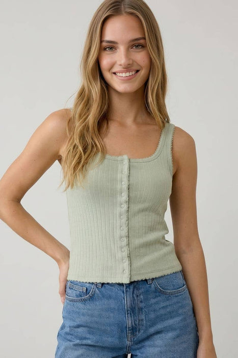 Light Blue Cotton Square Neck w/ Contrast Stitching Tank Top
