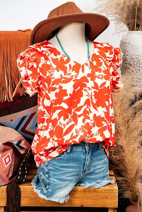 Floral Ruffle Sleeve Print Top | S-XL