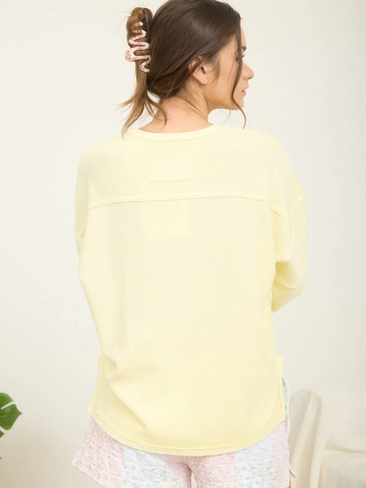 Butter Yellow Exposed Seam Detail Long Sleeve Knit Top