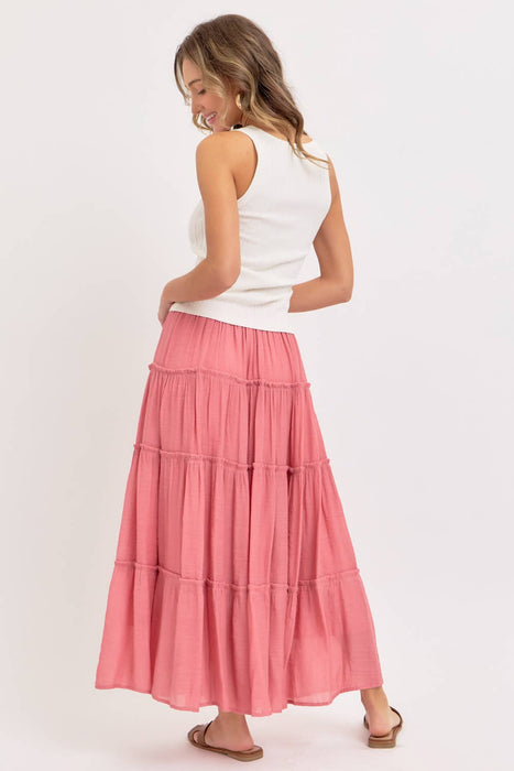 Olive Flowy Tiered Maxi Skirt