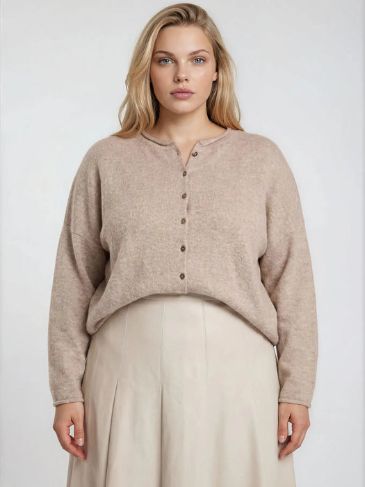 PLUS Light Mocha Lightweight Button Down Knit Cardigan