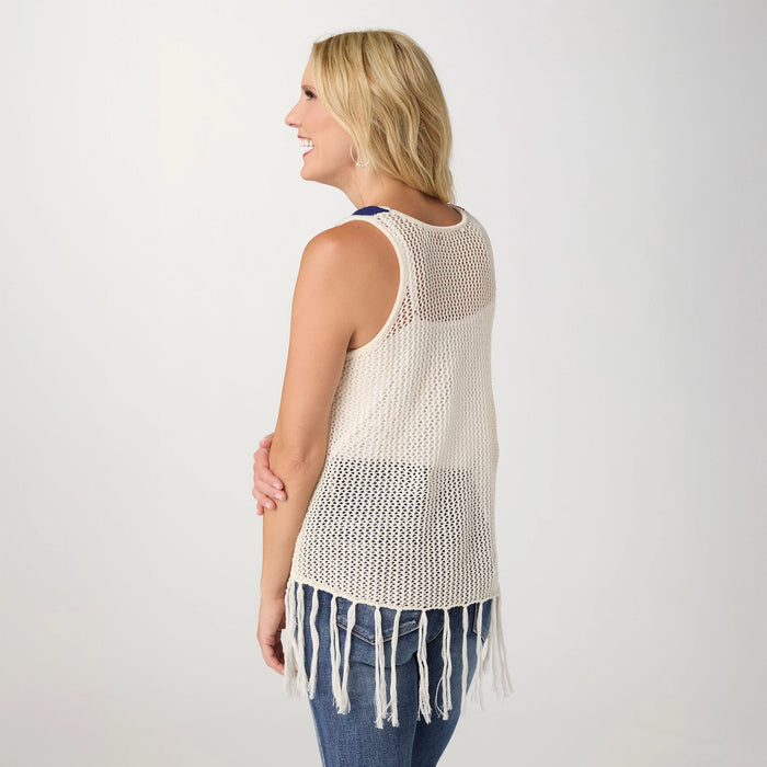 Jordyn Open Weave Fringe Flag Tank | 4th of July