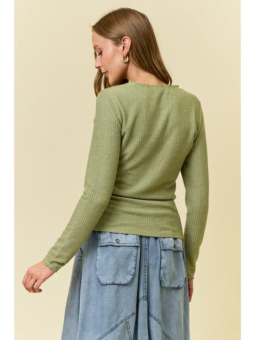 Sage Lace Trimmed Long Sleeve Tee