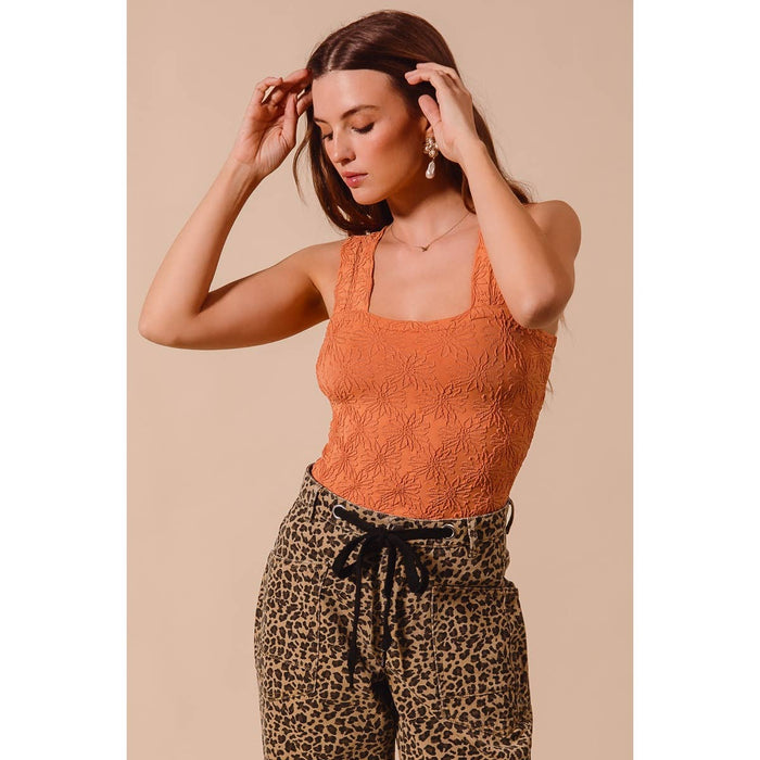 Rust Floral Jacquard Seamless Tank Top