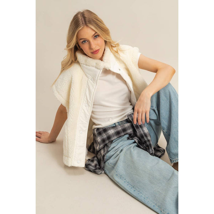 Soft Olive Cozy Sherpa Vest Jacket with Tie-Up Side Details